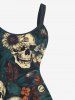 Plus Size Skulls Flowers Print Hawaii Tank Dress -  