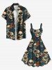 Plus Size Skulls Flowers Print Hawaii Tank Dress -  