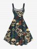 Plus Size Skulls Flowers Print Hawaii Tank Dress -  