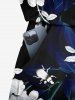 Plus Size Ombre Hibiscus Flower Leaf Branch Print Hawaii Drawstring Pocket Romper -  