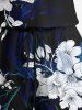 Plus Size Ombre Hibiscus Flower Leaf Branch Print Hawaii Drawstring Pocket Romper -  