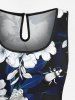Plus Size Ombre Hibiscus Flower Leaf Branch Print Hawaii Drawstring Pocket Romper -  