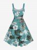 Robe débardeur grande taille à imprimé tropical, feuilles de cocotier, hibiscus et fleurs hawaïennes - Vert 6X