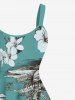 Robe débardeur grande taille à imprimé tropical, feuilles de cocotier, hibiscus et fleurs hawaïennes - Vert 6X