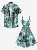 Robe débardeur grande taille à imprimé tropical, feuilles de cocotier, hibiscus et fleurs hawaïennes - Vert 6X