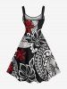 Plus Size Tropical Leaf Hibiscus Flower Ethnic Print Hawaii A Line Tank Dress -  