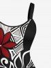 Plus Size Tropical Leaf Hibiscus Flower Ethnic Print Hawaii A Line Tank Dress -  