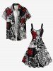 Plus Size Tropical Leaf Hibiscus Flower Ethnic Print Hawaii A Line Tank Dress -  