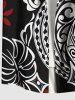 Chemise hawaïenne à boutons et poches pour homme, grande taille, imprimé ethnique, feuilles tropicales, hibiscus et fleurs - Noir 2XL