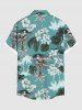 Plus Size Coconut Tree Tropical Leaf Hibiscus Flower Print Hawaii Button Pocket Shirt For Men -  
