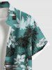 Plus Size Coconut Tree Tropical Leaf Hibiscus Flower Print Hawaii Button Pocket Shirt For Men -  