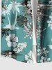 Plus Size Coconut Tree Tropical Leaf Hibiscus Flower Print Hawaii Button Pocket Shirt For Men -  