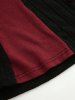 Haut grande taille à col à volants, boutons, fronces, côtes et patchwork, manches longues - Bleu profond L | US 12