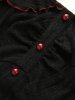Haut grande taille à col à volants, boutons, fronces, côtes et patchwork, manches longues - Bleu profond 4X | US 26-28