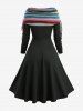 Robe à rayures arc-en-ciel, œillets, laçage, col rabattu et ourlet froncé - Noir XXXL