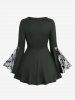 Skulls Tie Dye Print Snake Buckle Ruched Panel Lace Trim Flare Sleeves Top -  