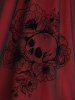 Skull Rose Flower Flocking Lace-up Grommets Lace Trim Tank Dress -  