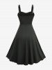 Skull Rose Flower Flocking Lace-up Grommets Lace Trim Tank Dress -  