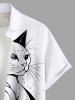 Chemise à poches boutonnées grande taille bicolore à imprimé chat pour homme - Blanc 3XL