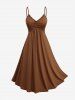 Plus Size Solid Ruched A Line Cami Dress and Lapel Collar Button Long Sleeve Coat Set -  