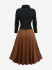 Plus Size Solid Ruched A Line Cami Dress and Lapel Collar Button Long Sleeve Coat Set -  