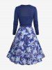 Robe à bretelles fines à imprimé tie-dye fleuri et volants froncés, avec haut cache-cœur cintré. - Bleu profond XXL