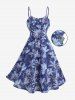 Robe à bretelles fines à imprimé tie-dye fleuri et volants froncés, avec haut cache-cœur cintré. - Bleu profond XXL