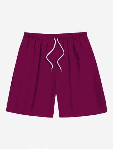 Plus Size Solid Hawaii Drawstring Beach Shorts For Men - DEEP RED - 8XL