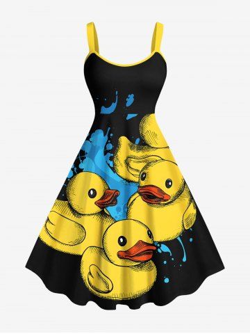 Plus Size Cute Duck Print Hawaii A Line Tank Dress - BLACK - 6X