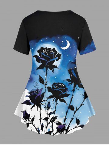 Rose Flower Moon Star Galaxy Print T-shirt and Leggings Plus Size Matching Set