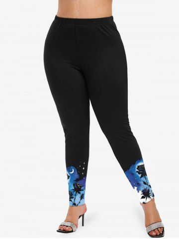 Rose Flower Moon Star Galaxy Print T-shirt and Leggings Plus Size Matching Set