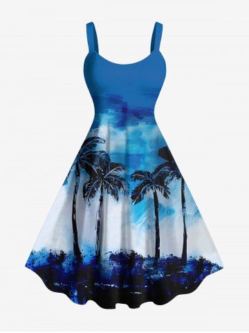 Robe débardeur hawaïenne grande taille à imprimé cocotiers tie-dye et peinture à l'huile