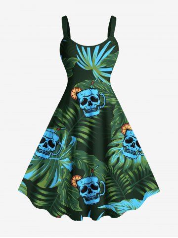 Robe débardeur hawaïenne grande taille à imprimé tropical et feuilles d&#39;oranger - LIGHT GREEN - 6X