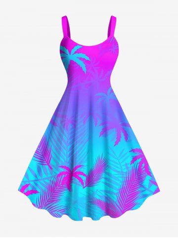 Plus Size Coconut Tree Ombre Print Hawaii Tank Dress - PURPLE - 5X