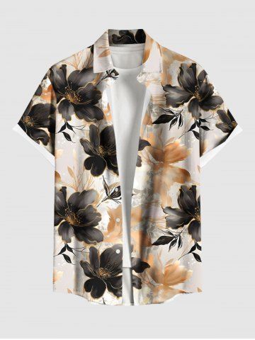 Plus Size Ombre Flower Print Hawaii Button Pocket Shirt For Men - LIGHT COFFEE - 6XL