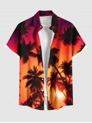 Plus Size Coconut Tree Dip Dye Ombre Sunset Print Hawaii Button Pocket Shirt For Men -  