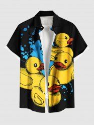 Chemise hawaïenne grande taille à imprimé canard mignon et poches boutonnées pour homme - Noir 2XL