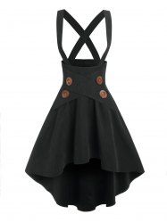 Mock Button Crossover High-low Suspender Skirt -  