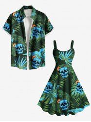 Skull Cup Orange Leaf Tropical Printe Plus Size Matching Hawaii Beach Outfit For Couples -  