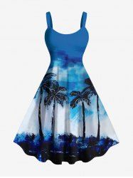 Robe débardeur hawaïenne grande taille à imprimé cocotiers tie-dye et peinture à l'huile - Bleu Ciel M