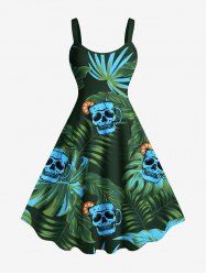 Plus Size Skull Cup Orange Leaf Tropical Print Hawaii Tank Dress -  