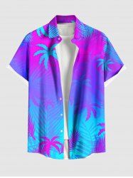Plus Size Coconut Tree Ombre Print Buttons Pocket Hawaii Shirt For Men -  