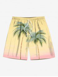 Short de plage hawaïen grande taille à imprimé cocotiers ombré pour homme - Jaune 7XL