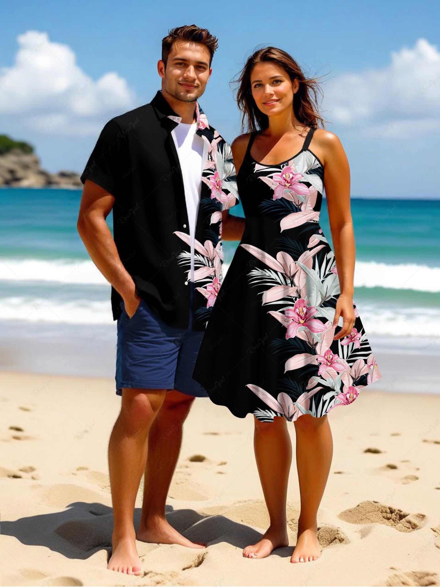 Outfit Flowers Leaf Tropical Print Plus Size Matching Hawaii Beach Outfit For Couples  