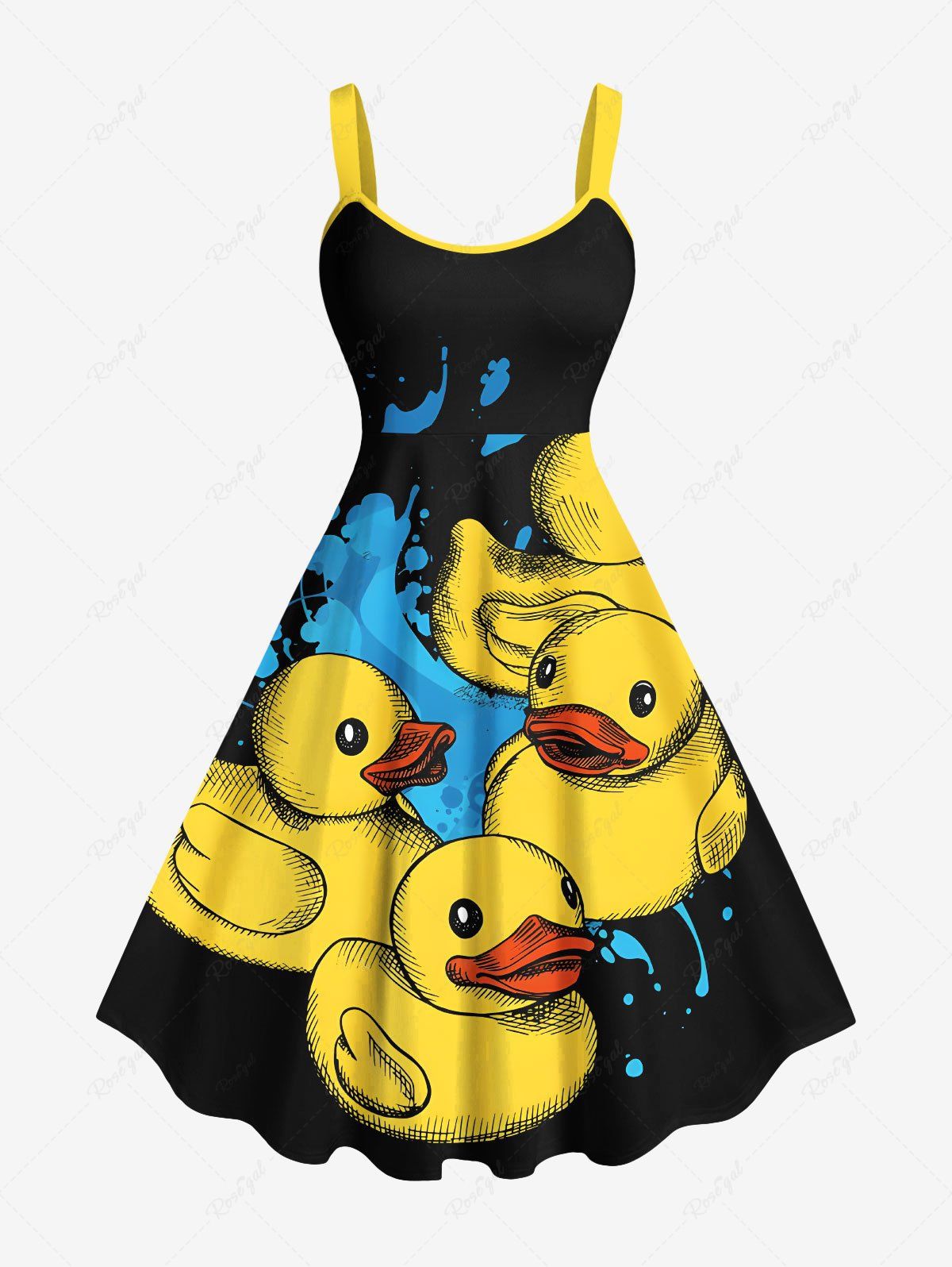 Robe débardeur trapèze hawaïenne grande taille à imprimé canard mignon Noir 6X