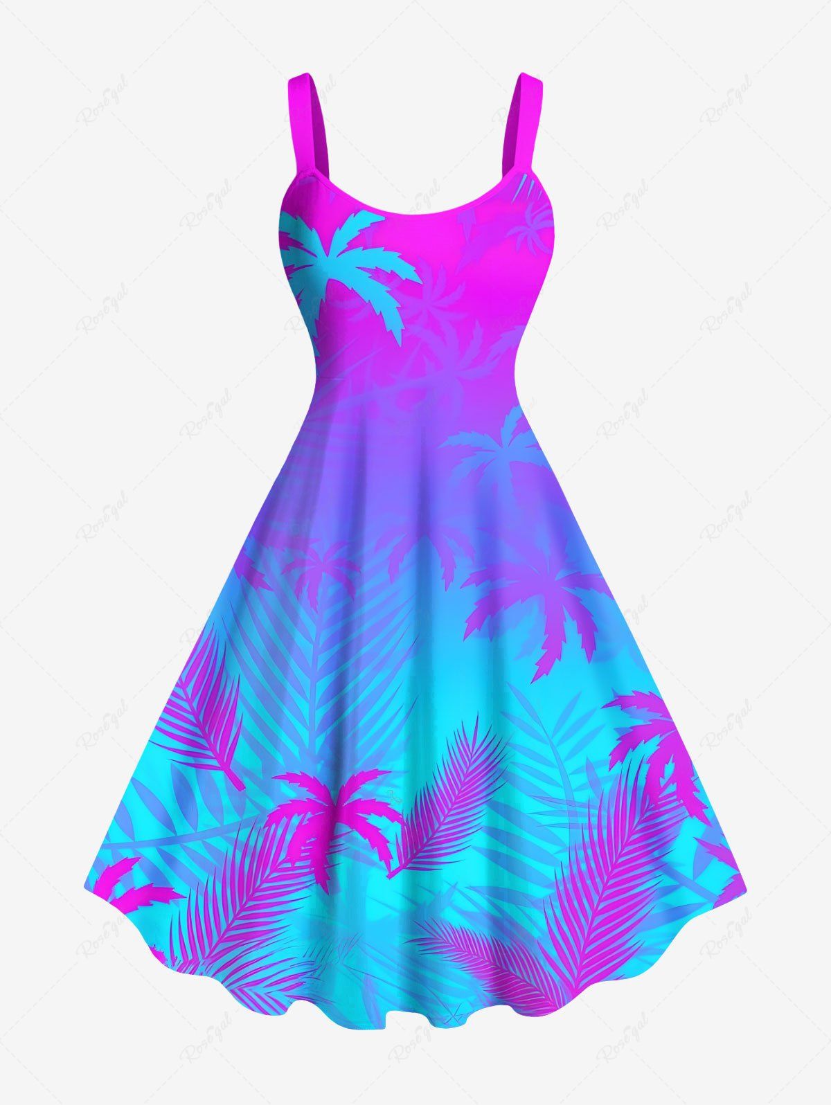 Trendy Plus Size Coconut Tree Ombre Print Hawaii Tank Dress  