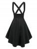 Mock Button Crossover High-low Suspender Skirt -  