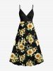 Sunflower Leaf Print Plus Size Matching Hawaii Beach Outfit For Couples -  
