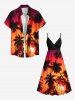 Tenue de plage hawaïenne assortie grande taille, motif cocotier, imprimé coucher de soleil ombré, pour couples - Orange 