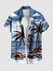 Tenue de plage hawaïenne assortie grande taille à imprimé cocotiers et nuages, idéale pour les couples - Bleu clair 